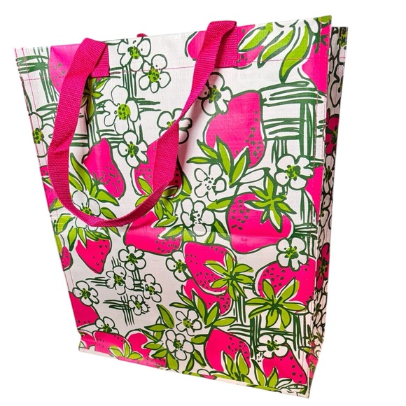 Lilly Pulitzer Pink and Green Strawberry Large Reusable Shopping Bag - Picture 5 of 11